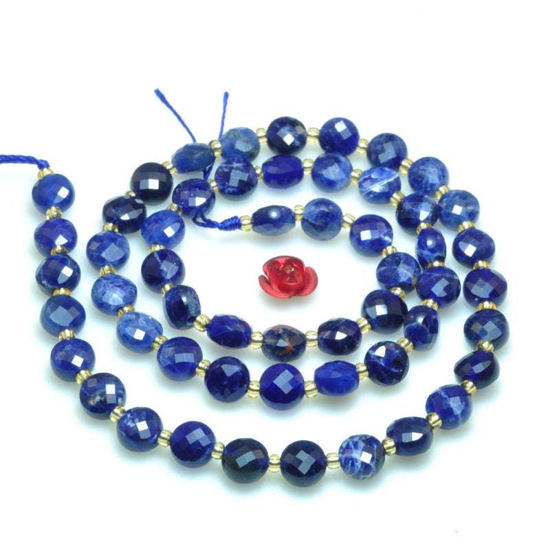 Natural blue sodalite stone faceted coin loose beads gemstone wholesale jewelry making bracelet necklace diy