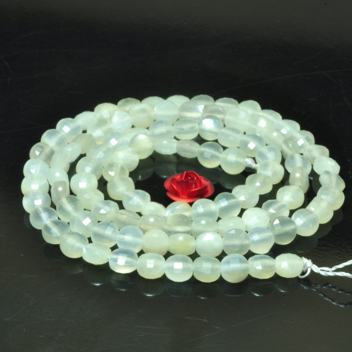 YesBeads natural white Moonstone gemstone micro faceted coin loose beads wholesale jewelry making 4mm 15"