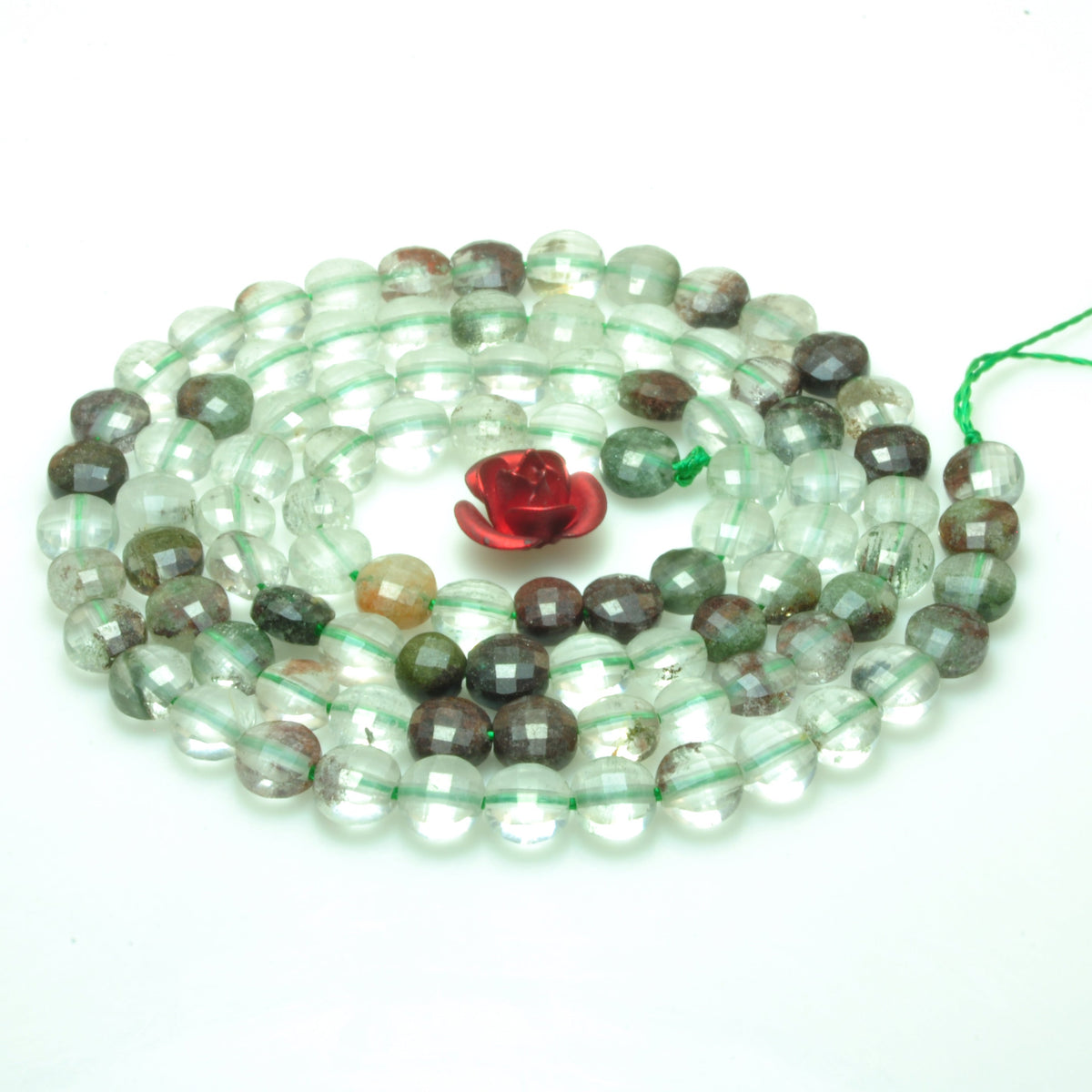 YesBeads natural green Phantom Quartz micro faceted coin loose beads wholesale gemstone jewelry making 4mm 15"