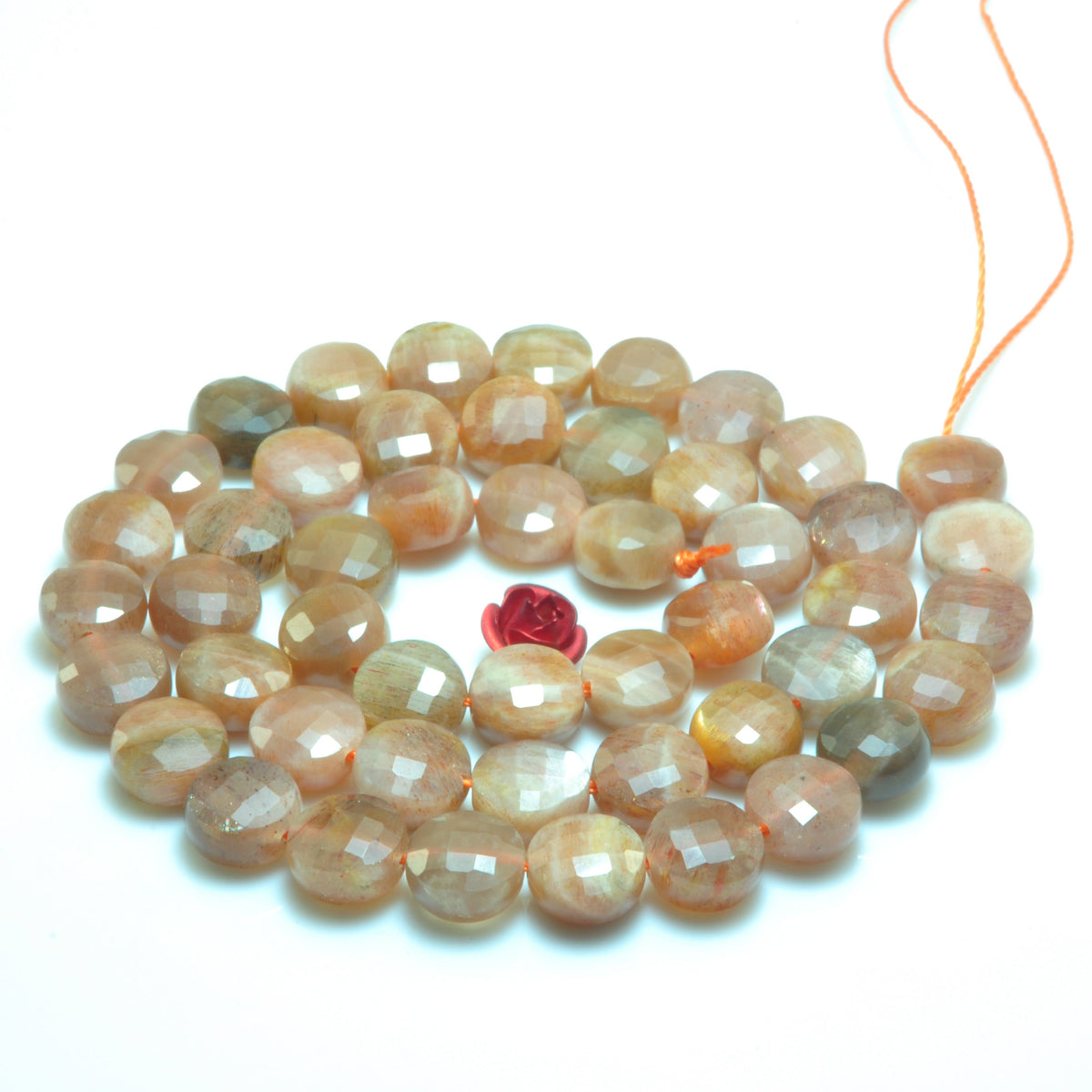 YesBeads Natural Sunstone faceted coin loose beads gemstone wholesale jewelry making 15"