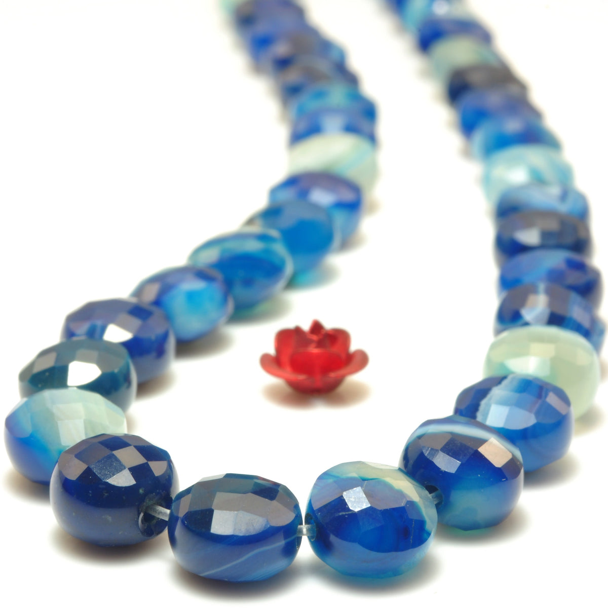YesBeads Blue Banded Agate faceted coin beads wholesale gemstone jewelry making 15"