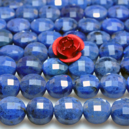 Natural Dumortierite A grade micro faceted coin loose beads wholesale gemstone jewelry making 6mm 15"