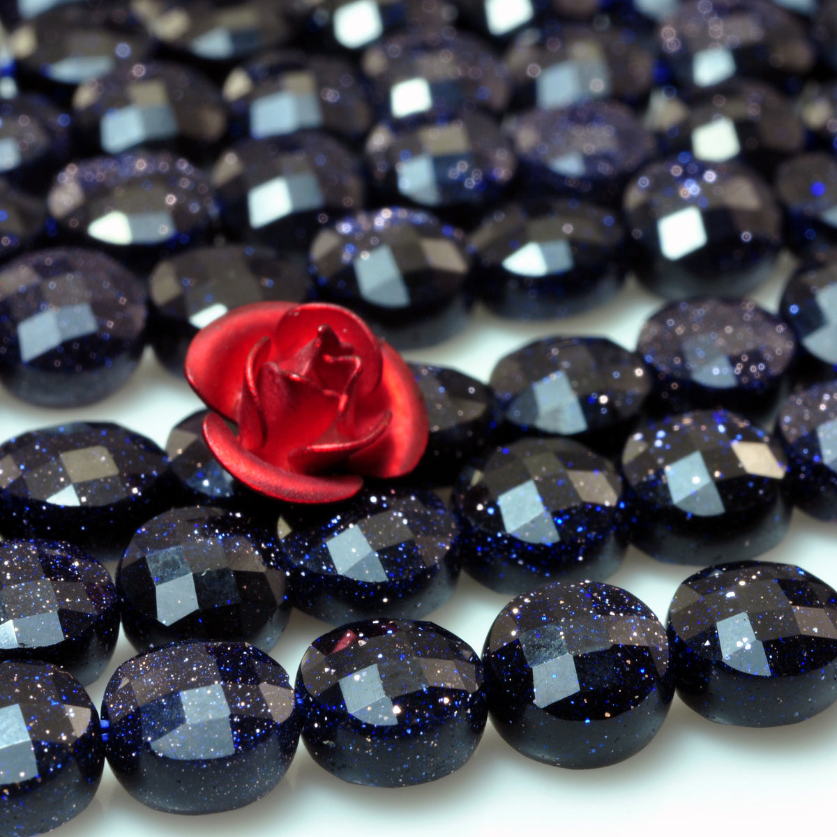 Blue Sandstone micro faceted coin loose beads wholesale gemstone jewelry making 6mm
