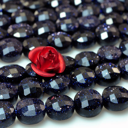 Blue Sandstone micro faceted coin loose beads wholesale gemstone jewelry making 6mm