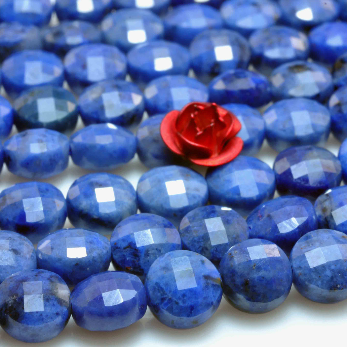 Natural Dumortierite A grade micro faceted coin loose beads wholesale gemstone jewelry making 6mm 15"
