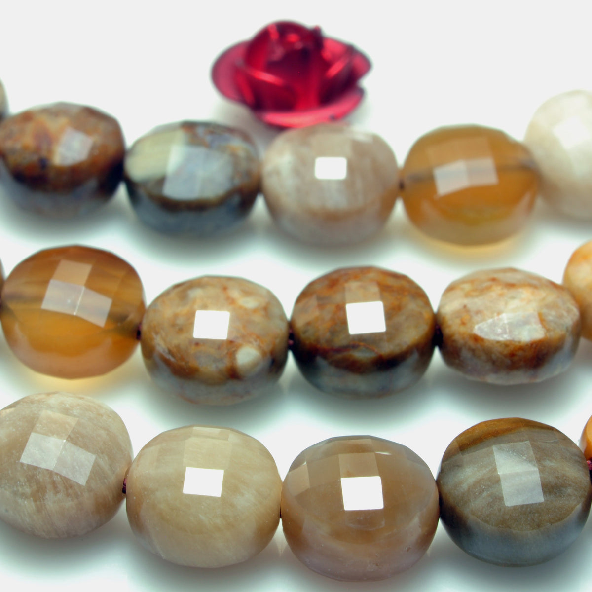 YesBeads Natural Petrified Wood Jasper micro faceted coin loose beads wholesale gemstone jewelry making 15"