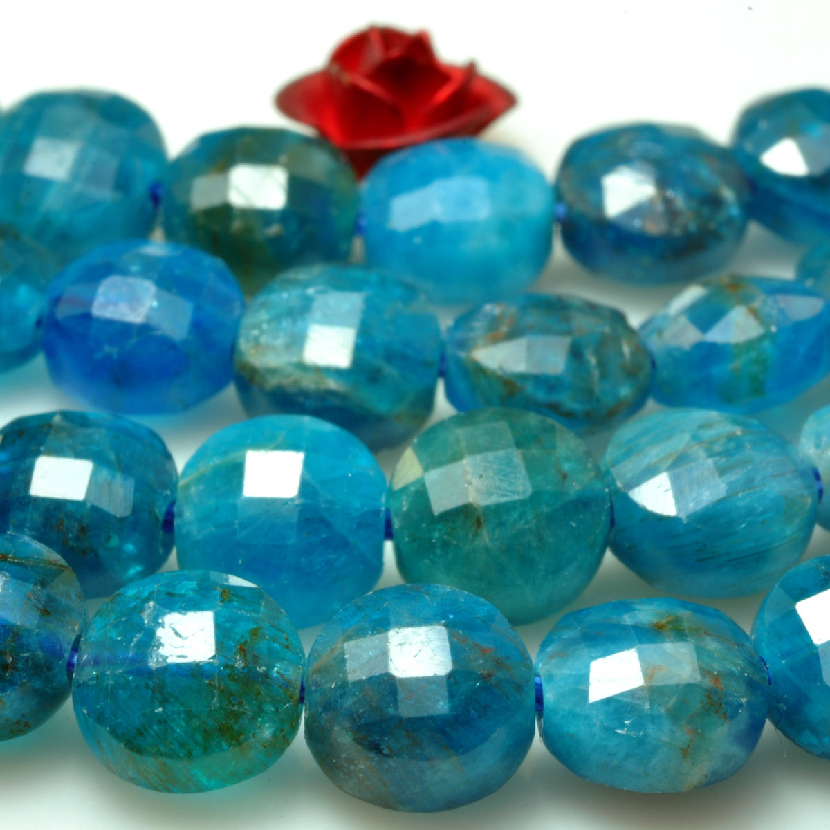 YesBeads natural blue Apatite gemstone micro faceted loose coin beads wholesale jewelry making 6mm 15"
