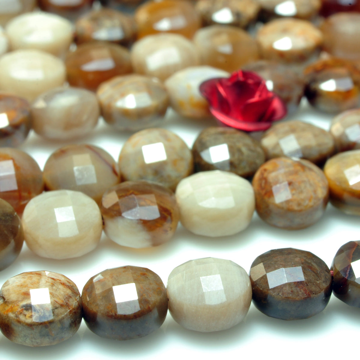 YesBeads Natural Petrified Wood Jasper micro faceted coin loose beads wholesale gemstone jewelry making 15"