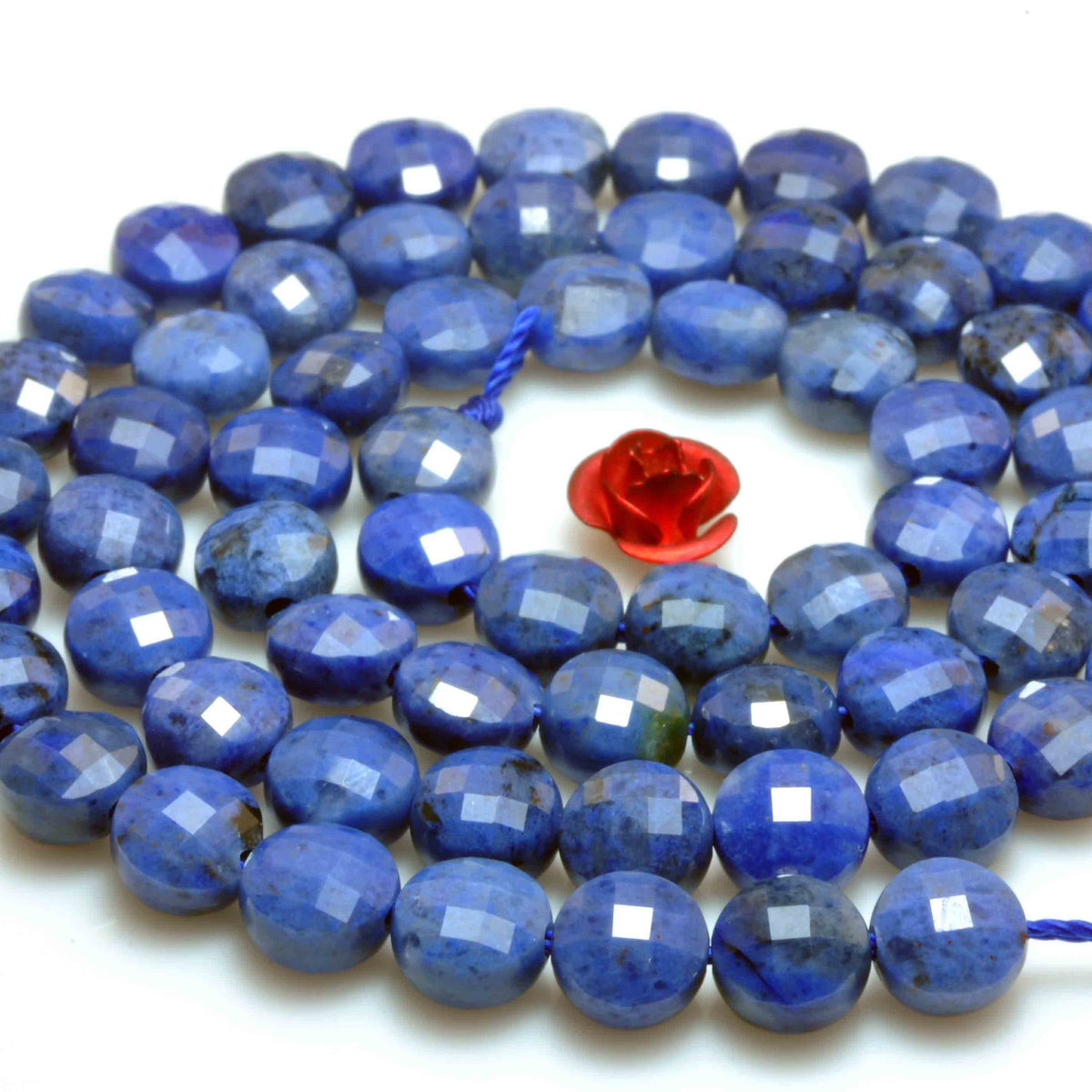 Natural Dumortierite A grade micro faceted coin loose beads wholesale gemstone jewelry making 6mm 15"