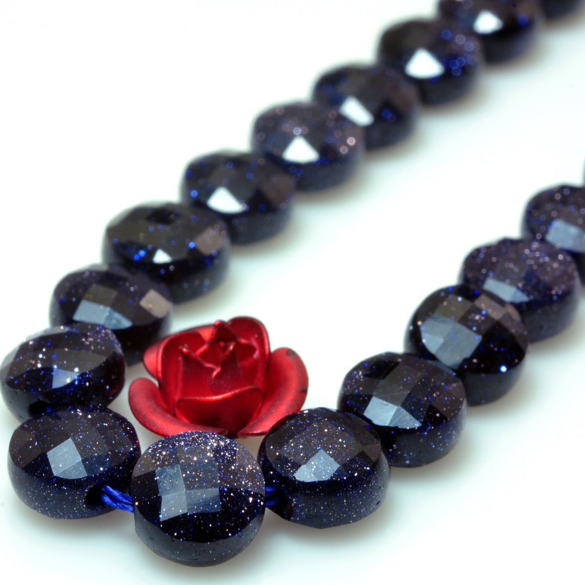 Blue Sandstone micro faceted coin loose beads wholesale gemstone jewelry making 6mm