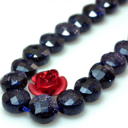 Blue Sandstone micro faceted coin loose beads wholesale gemstone jewelry making 6mm