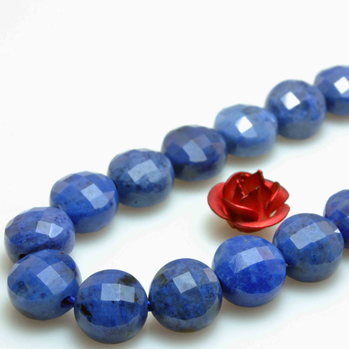 Natural Dumortierite A grade micro faceted coin loose beads wholesale gemstone jewelry making 6mm 15"
