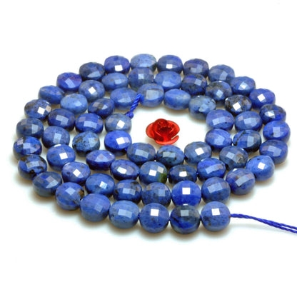 Natural Dumortierite A grade micro faceted coin loose beads wholesale gemstone jewelry making 6mm 15"