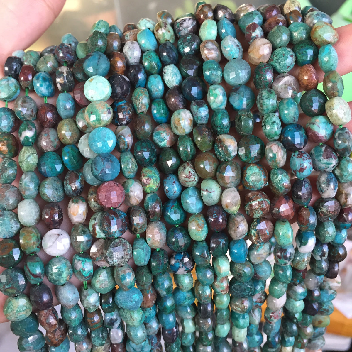 YesBeads natural Chrysocolla A grade gemstone faceted coin loose beads wholesale 8mm 15"