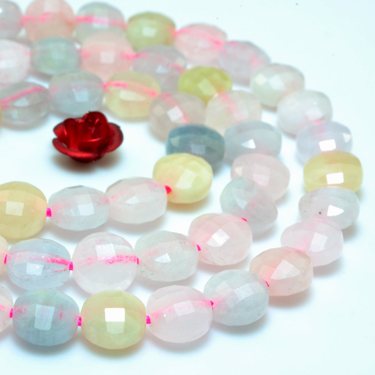 YesBeads Natural Morganite gemstone micro faceted coin loose beads wholesale jewelry making 15"full strand