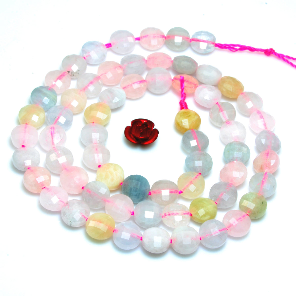 YesBeads Natural Morganite gemstone micro faceted coin loose beads wholesale jewelry making 15"full strand