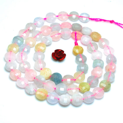 YesBeads Natural Morganite gemstone micro faceted coin loose beads wholesale jewelry making 15"full strand