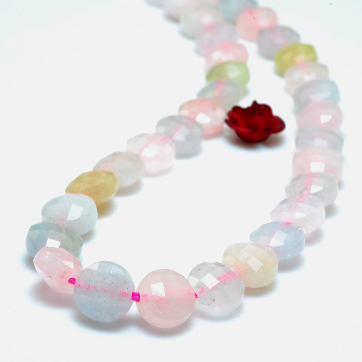 YesBeads Natural Morganite gemstone micro faceted coin loose beads wholesale jewelry making 15"full strand