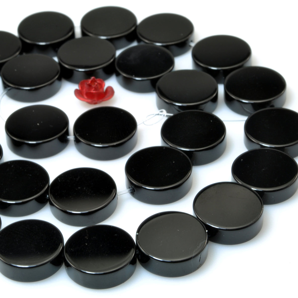 Black Onyx smooth flat coin beads loose gemstones wholesale for jewelry making bracelet necklace diy design