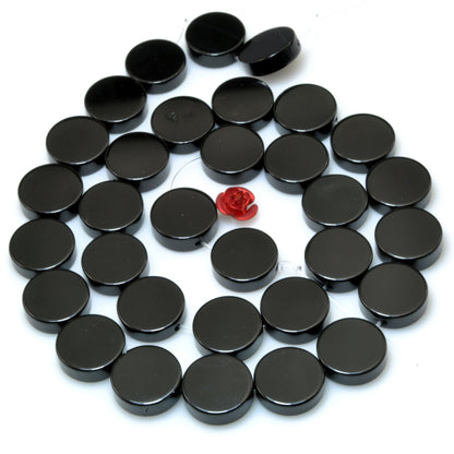 Black Onyx smooth flat coin beads loose gemstones wholesale for jewelry making bracelet necklace diy design