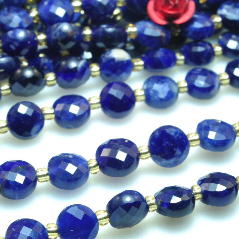 Natural blue sodalite stone faceted coin loose beads gemstone wholesale jewelry making bracelet necklace diy