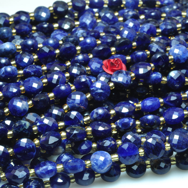 Natural blue sodalite stone faceted coin loose beads gemstone wholesale jewelry making bracelet necklace diy