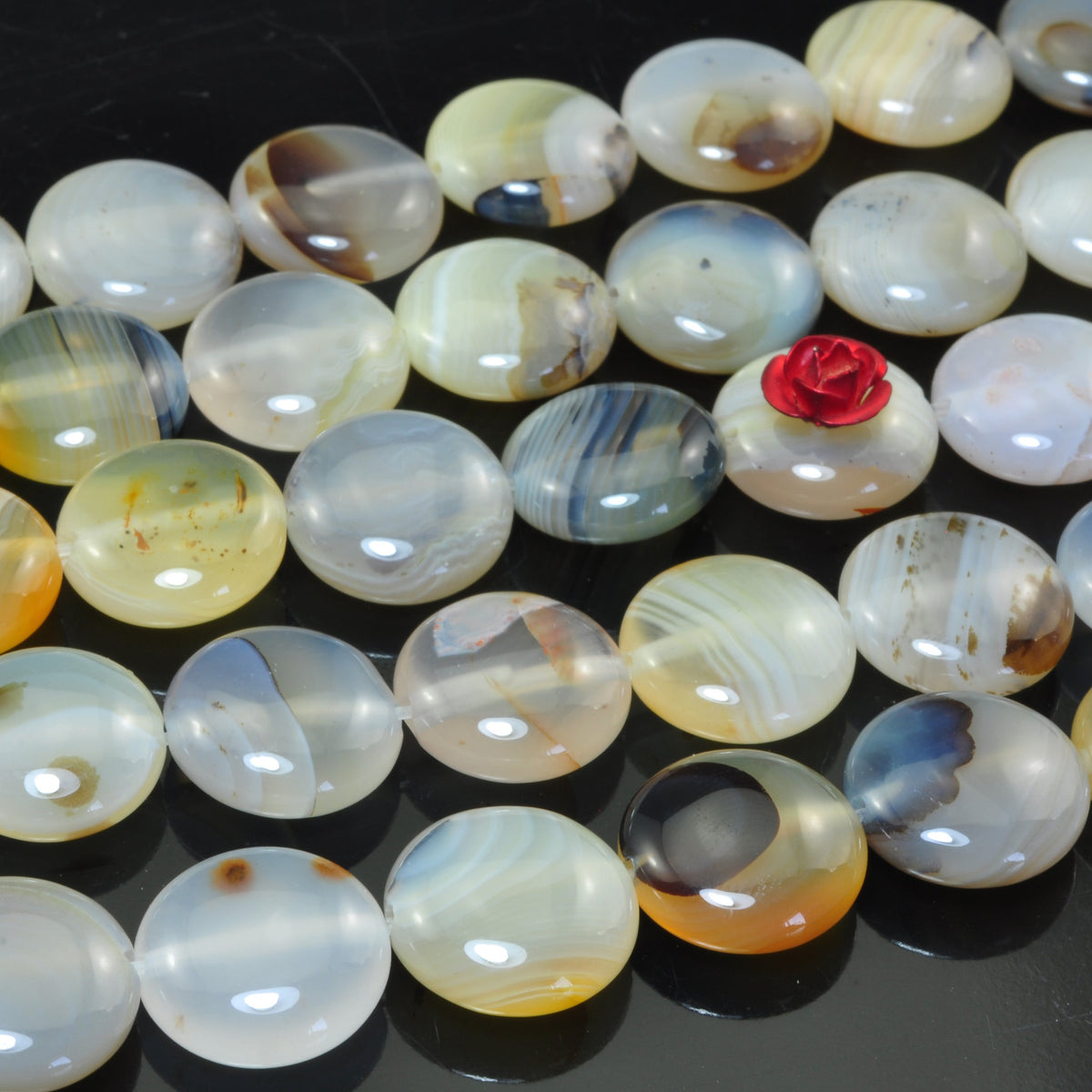 YesBeads Natural Dendritic Agate smooth coin beads gemstone wholesale jewelry 15"