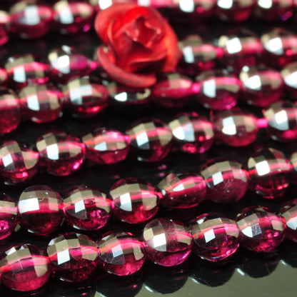 YesBeads Natural Red Garnet gemstone micro faceted coin loose beads wholesale jewelry 4mm 15"