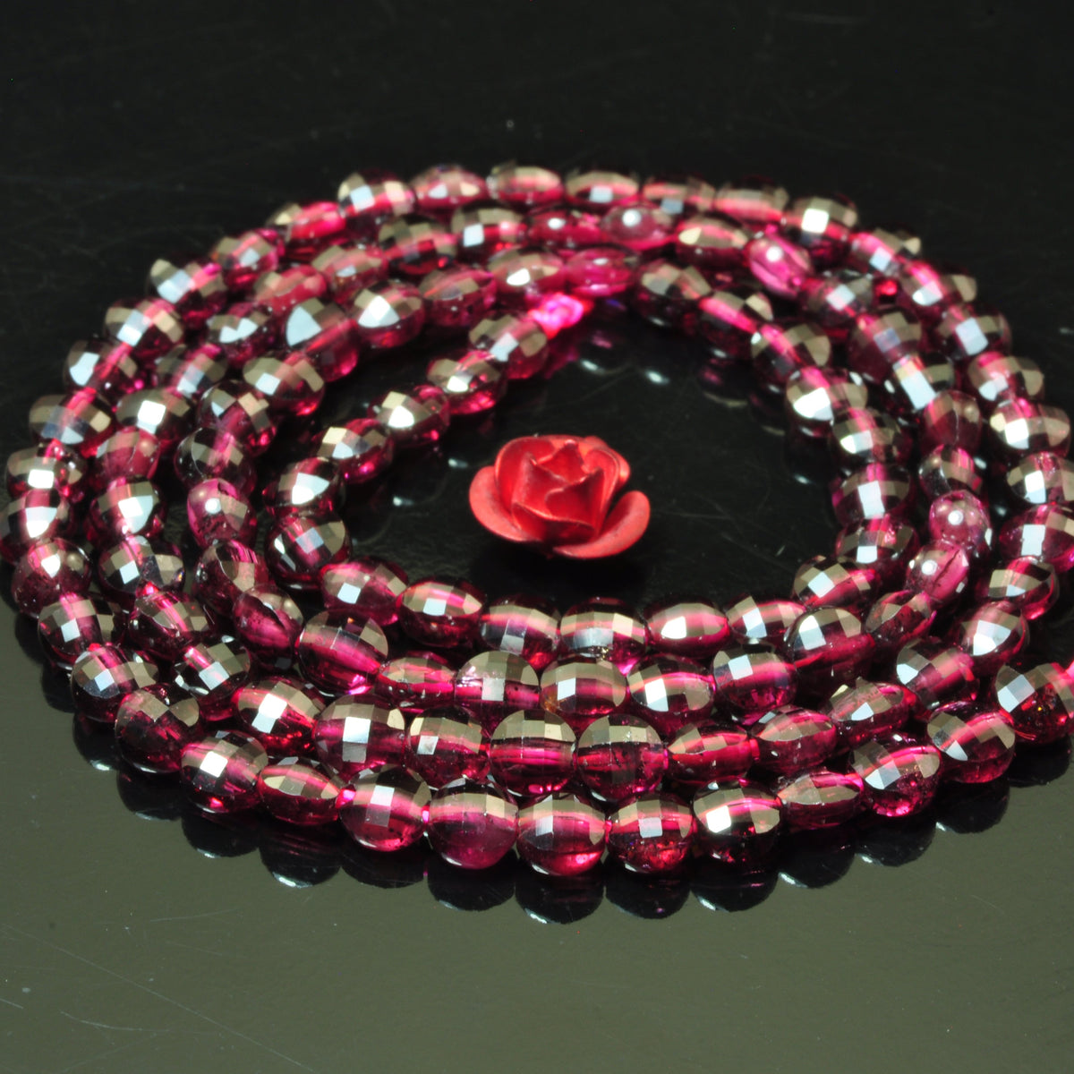 YesBeads Natural Red Garnet gemstone micro faceted coin loose beads wholesale jewelry 4mm 15"