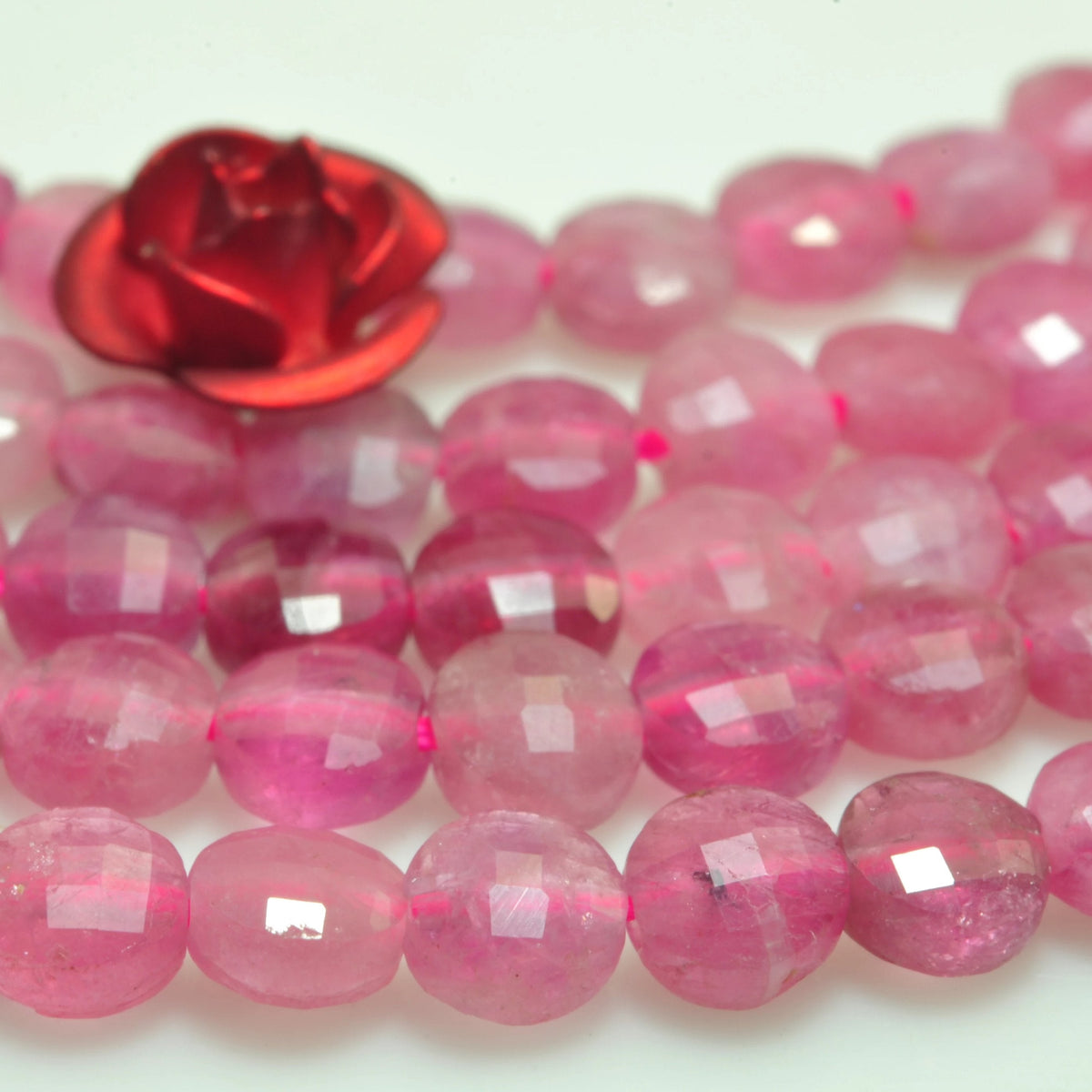 Natural pink tourmaline gemstone micro faceted coin loose beads wholesale jewelry making bracelet necklace diy