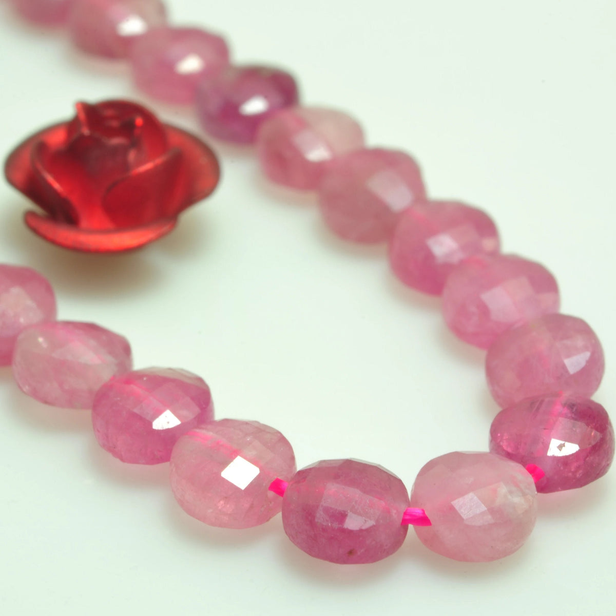 Natural pink tourmaline gemstone micro faceted coin loose beads wholesale jewelry making bracelet necklace diy