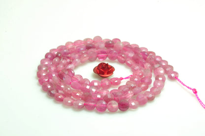 Natural pink tourmaline gemstone micro faceted coin loose beads wholesale jewelry making bracelet necklace diy