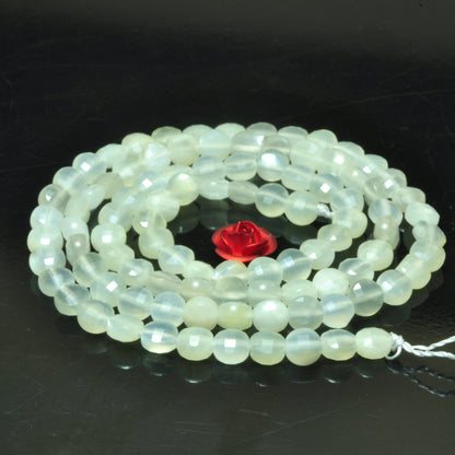 YesBeads natural white Moonstone gemstone micro faceted coin loose beads wholesale jewelry making 4mm 15"