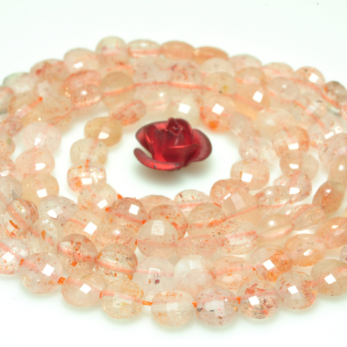 YesBeads natural orange Sunstone micro faceted coin loose beads wholesale gemstone jewelry making 4mm 15"