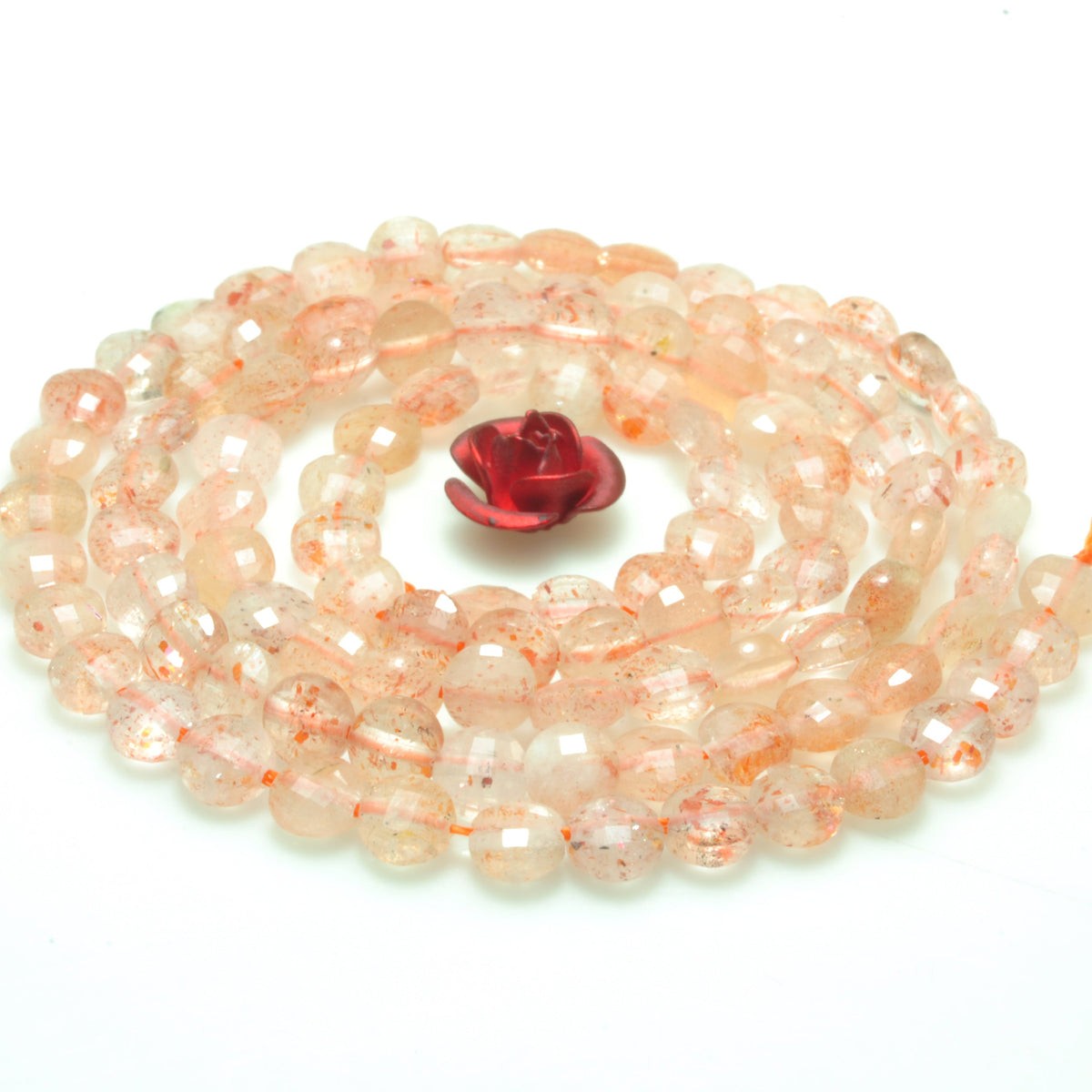 YesBeads natural orange Sunstone micro faceted coin loose beads wholesale gemstone jewelry making 4mm 15"