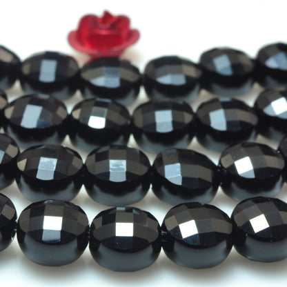 YesBeads Black Onyx micro faceted coin loose beads wholesale gemstone jewelry 15"