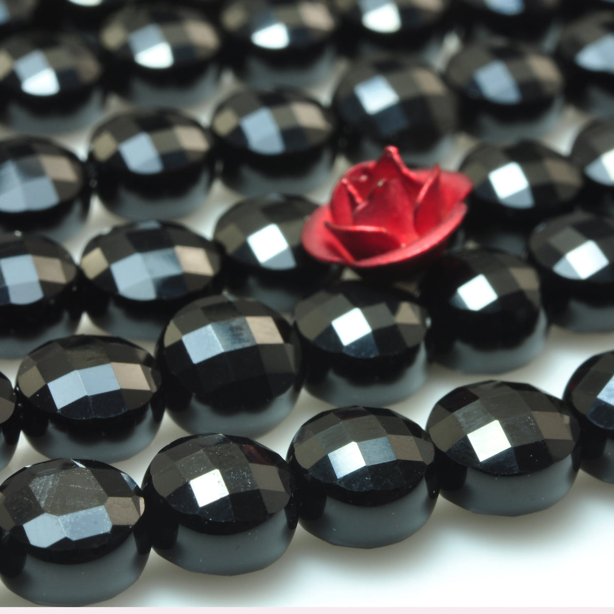 YesBeads Black Onyx micro faceted coin loose beads wholesale gemstone jewelry 15"