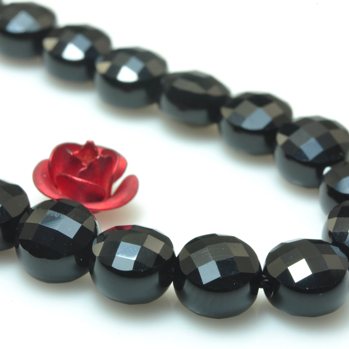 YesBeads Black Onyx micro faceted coin loose beads wholesale gemstone jewelry 15"