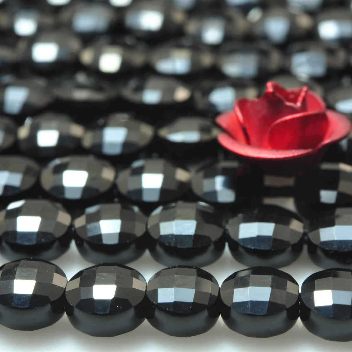 YesBeads Black Onyx micro faceted coin loose beads wholesale gemstone jewelry 15"