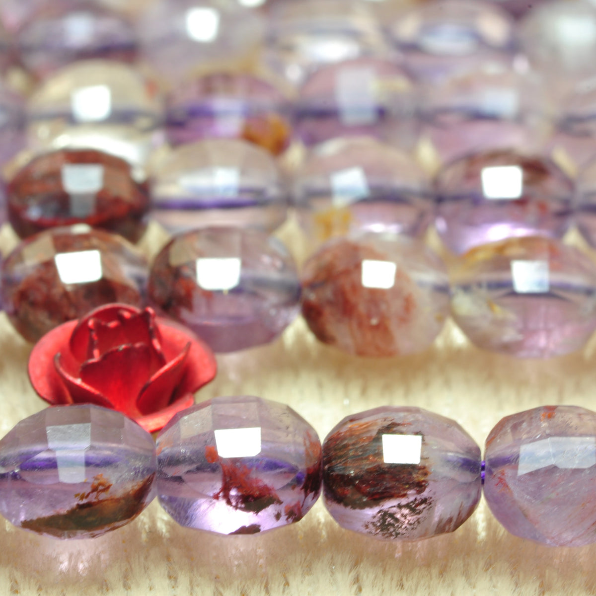YesBeads Natural Super 7 Seven Crystal micro faceted coin beads cacoxenite amethyst gemstone wholesale jewelry 15"