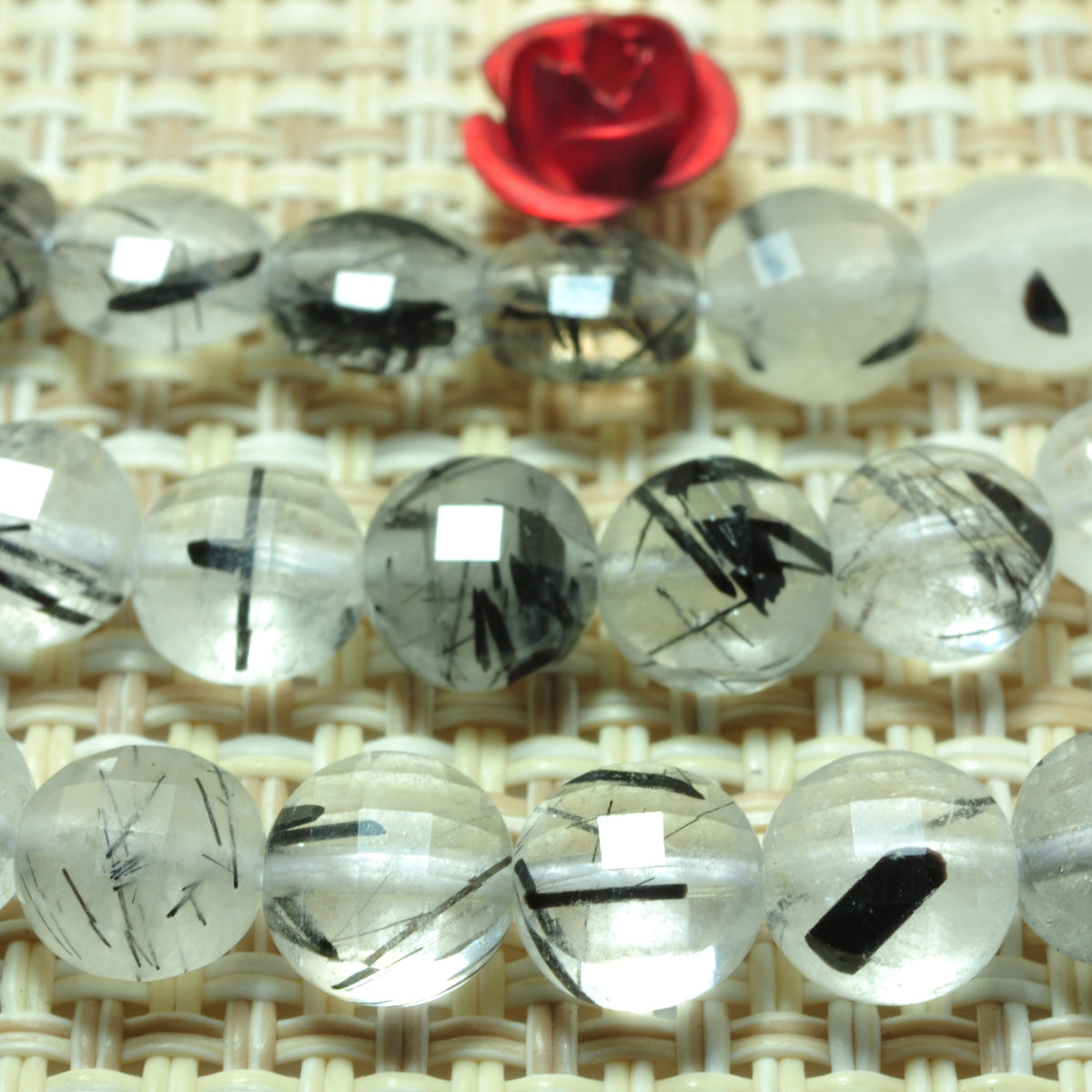 YesBeads natural Black Rutilated Quartz micro faceted coin loose beads wholesale gemstone jewelry making 15"