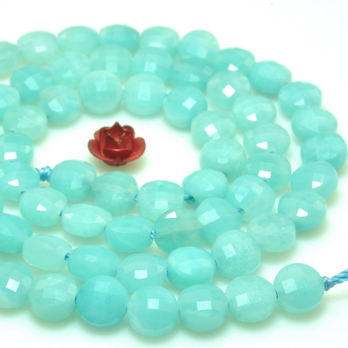 YesBeads Natural Amazonite gemstone micro faceted coin loose beads wholesale jewelry making 6mm 15"