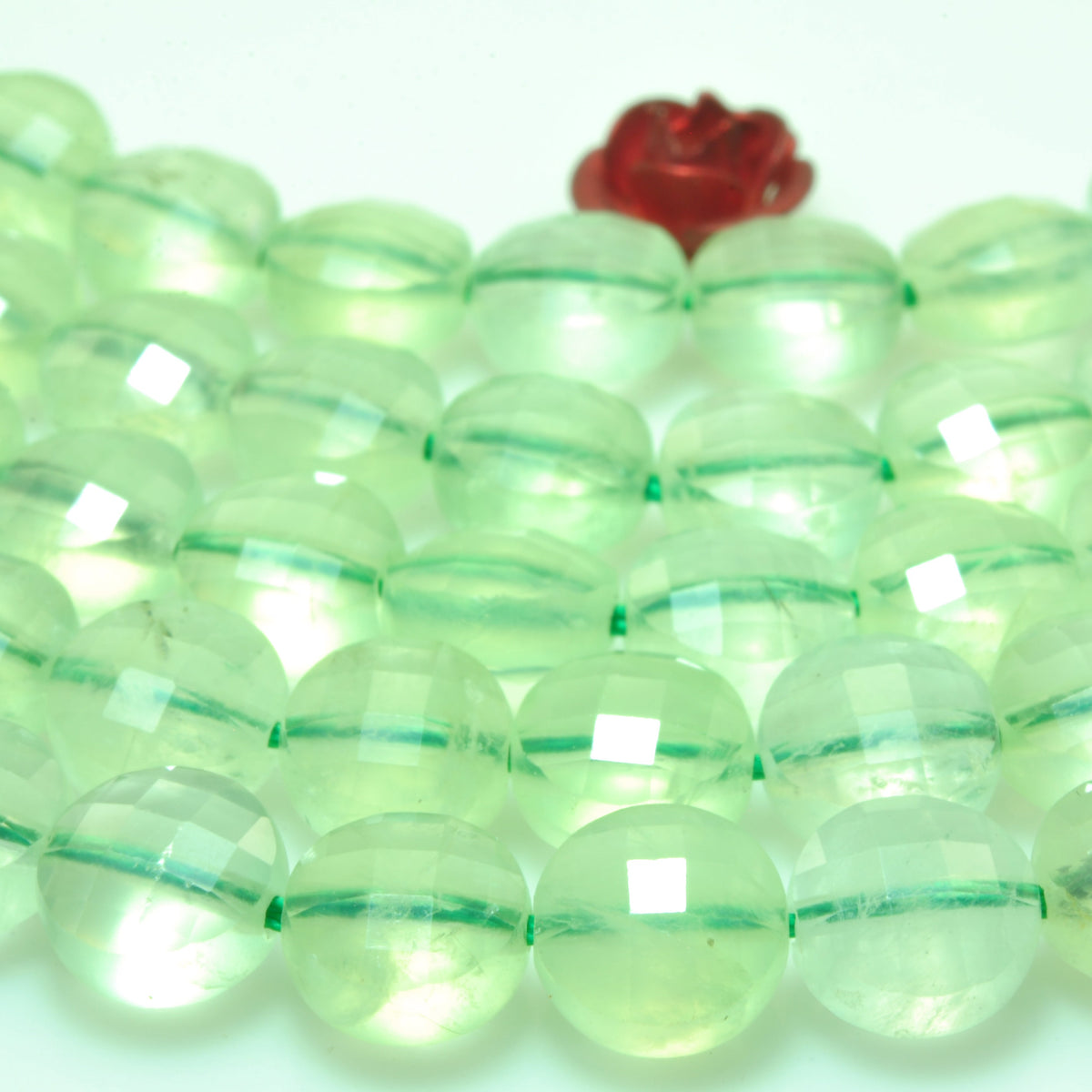 Natural green Prehnite gemstone micro faceted coin loose beads wholesale jewelry making 15"