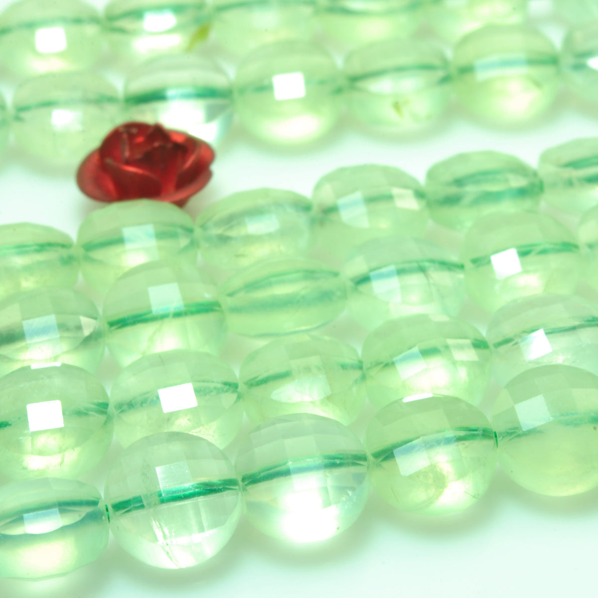 Natural green Prehnite gemstone micro faceted coin loose beads wholesale jewelry making 15"