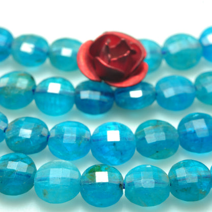 YesBeads natural blue Apatite gemstone micro faceted loose coin beads wholesale jewelry making 4.5mm 15"