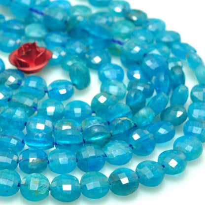 YesBeads natural blue Apatite gemstone micro faceted loose coin beads wholesale jewelry making 4.5mm 15"