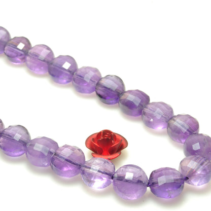 YesBeads Natural Amethyst gemstone micro faceted coin loose beads wholesale jewelry making 15'full strand