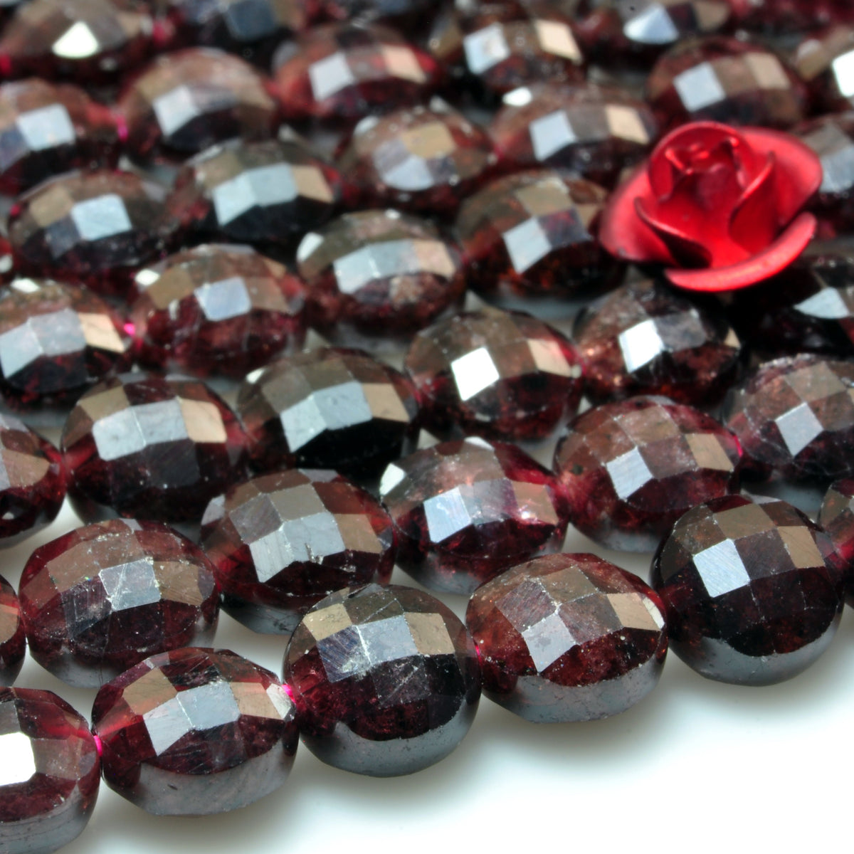 YesBeads Natural Red Garnet gemstone micro faceted coin loose beads wholesale jewelry making 6mm 8mm 15" strand
