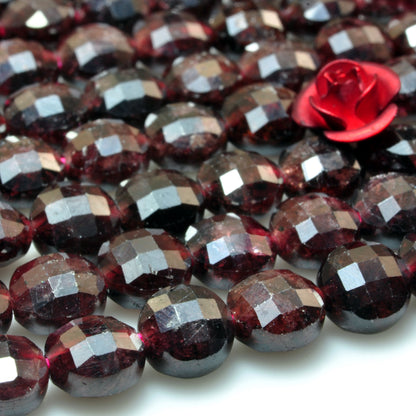 YesBeads Natural Red Garnet gemstone micro faceted coin loose beads wholesale jewelry making 6mm 8mm 15" strand