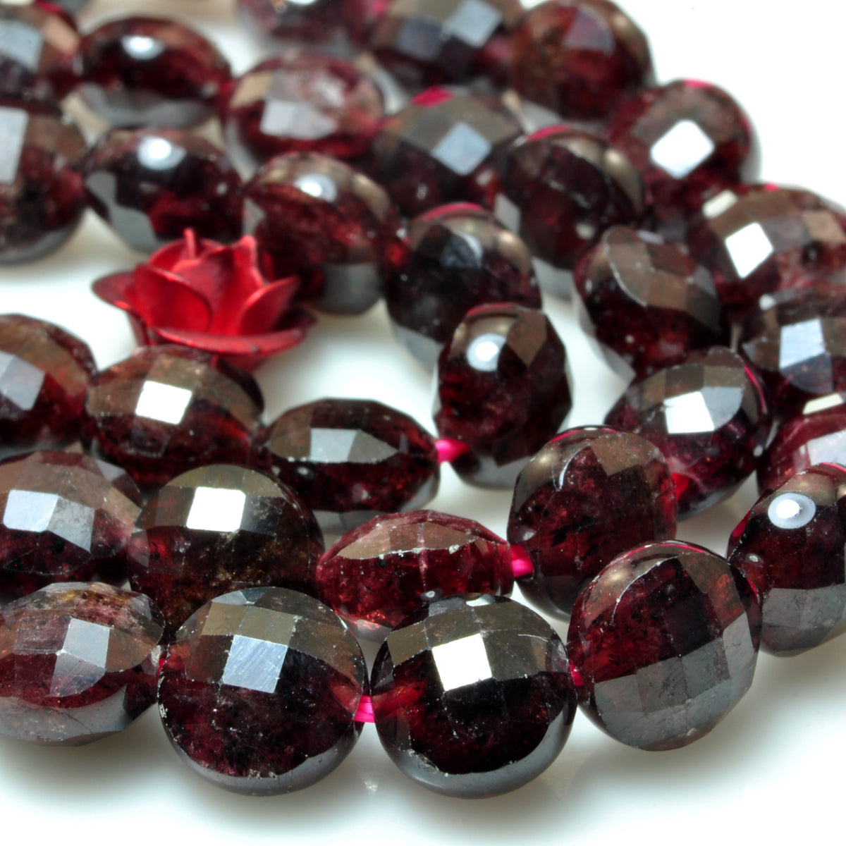 YesBeads Natural Red Garnet gemstone micro faceted coin loose beads wholesale jewelry making 6mm 8mm 15" strand